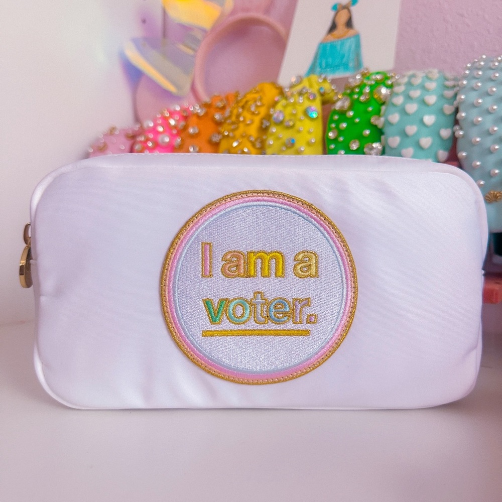❌ SOLD ❌ Stoney Clover Lane Blanc Small Pouch w/ “I Am A Voter” sewn (2020)